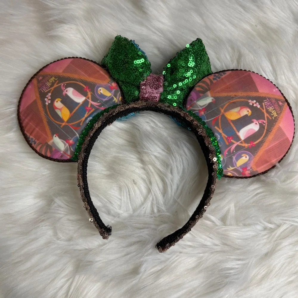 Disney Custom - Enchanted Tiki Room Mickey Minnie Ear Headband Sequin Bow